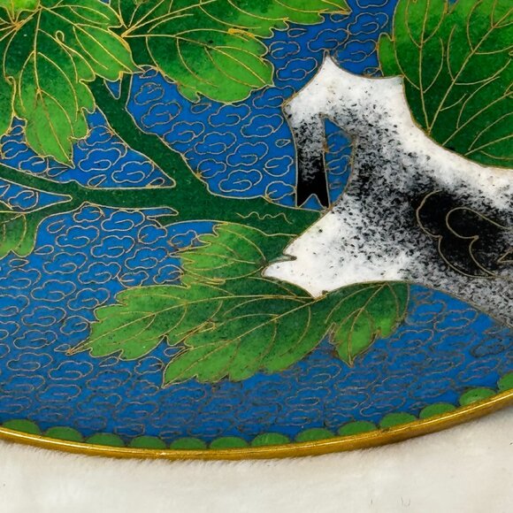 Vintage Japanese Cloisonne Jingfa Floral Enamel 9" Round Plate Turquoise Golden - Picture 4 of 15